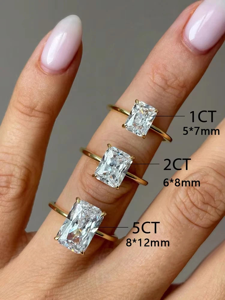 925 Sterling Silve Gorgeous Shiny 1-5CT Zircon Rectangle Ring For Women Engagement Wedding Luxury High Quality Fine Jewelry