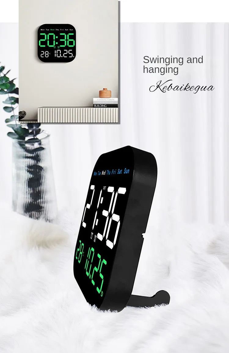 Digital Wall Clocks Temperature Date Week Dispaly Electronic Table Clock 12/24H Wall-mounted LED Alarm Clock Remote Control