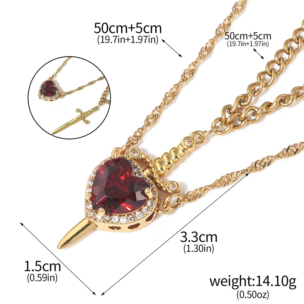 Snow White and the Huntsman Couple Necklace Heart and Sword Pendant Necklace for Women Romantic Valentine's Day Jewelry Gifts
