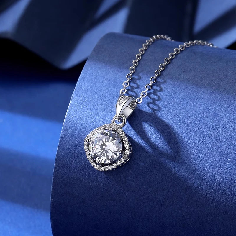 Fashion Luxury Trendy Classic 1ct GRA Moissanite Irregular Sqaure Necklace For Charm Women 925 Silver Party Jewelry Gift