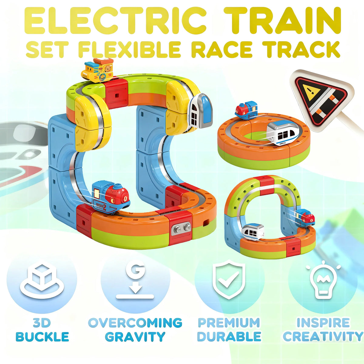 DIY Electric Magnetic Track Set with Anti-Gravity Vehicles 100+Pcs STEM Construction Railway Building Blocks Toy Gift for Kids