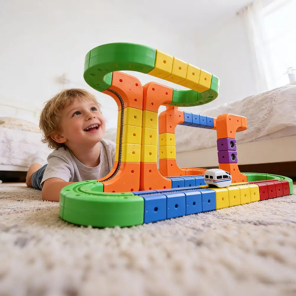Children Magic Track Train Electric Assembled Building Blocks Magnetic Rail Car Maze Educational Toys Magnetic Assembly Train