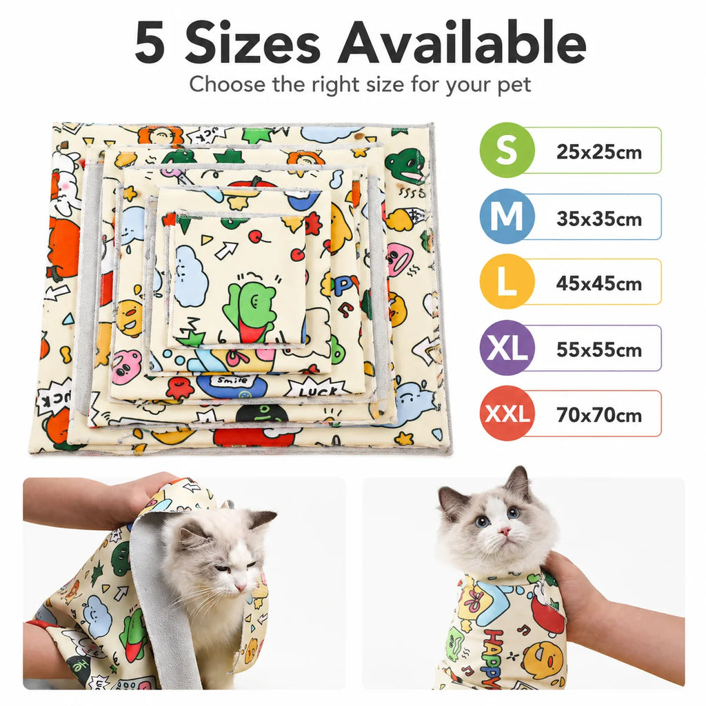 Cat Grooming Restraint Wrap Soft Pet Towel for Nail Trimming Bathing Ear Cleaning Anti Scratch Helper 5 Sizes