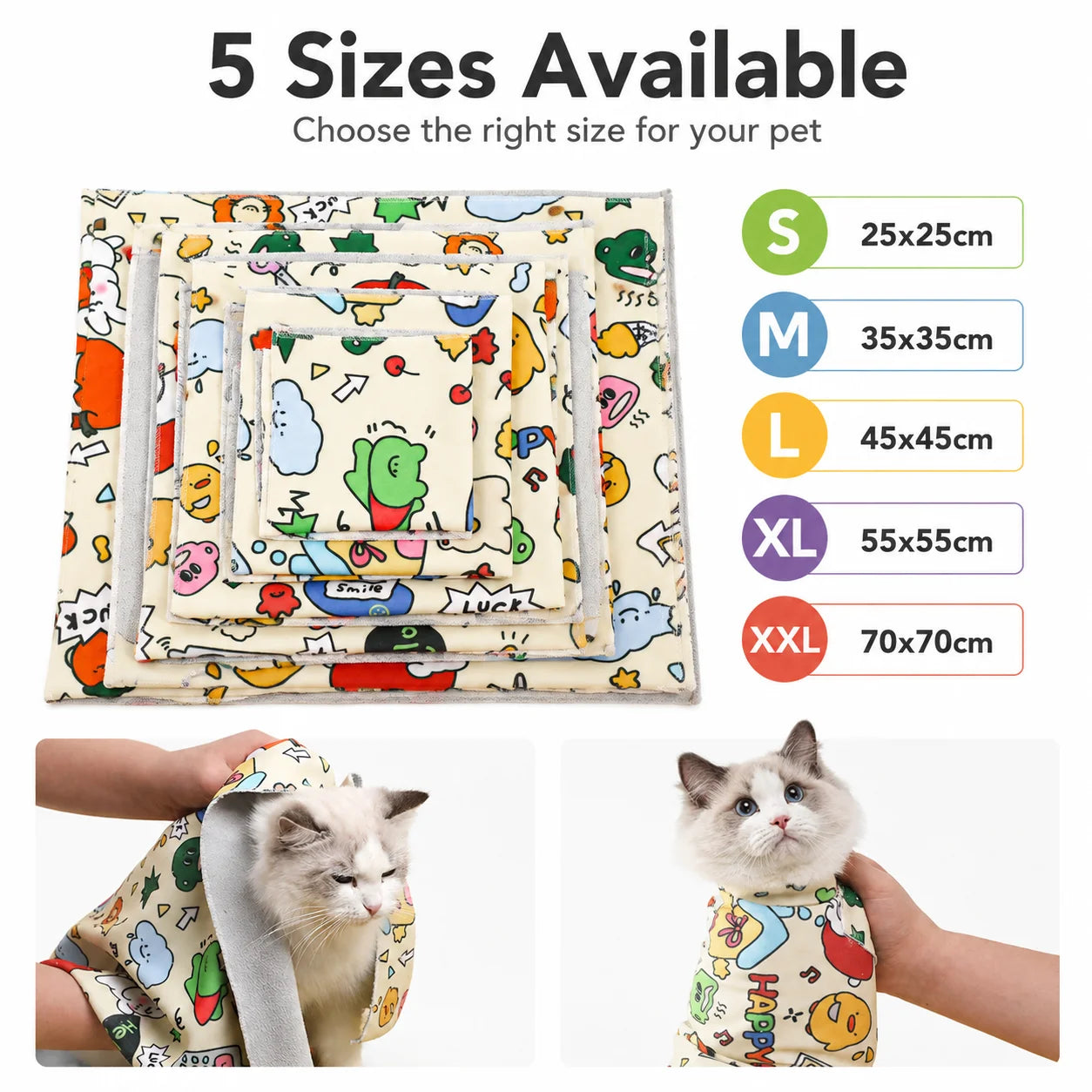 Cat Grooming Restraint Wrap Soft Pet Towel for Nail Trimming Bathing Ear Cleaning Anti Scratch Helper 5 Sizes