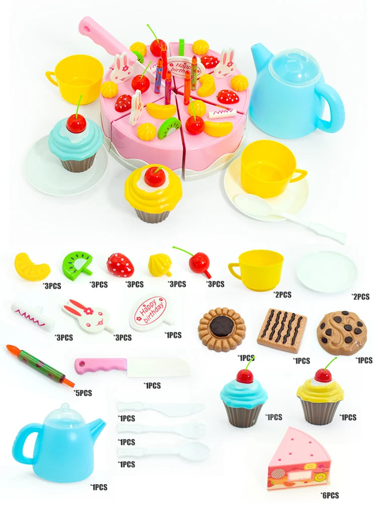 Girl Toy Cake DIY Minature Food Tea Set Simulation Pretend Play Kitchen Kid Cut Game Education Children Toys For 3 Year Birthday