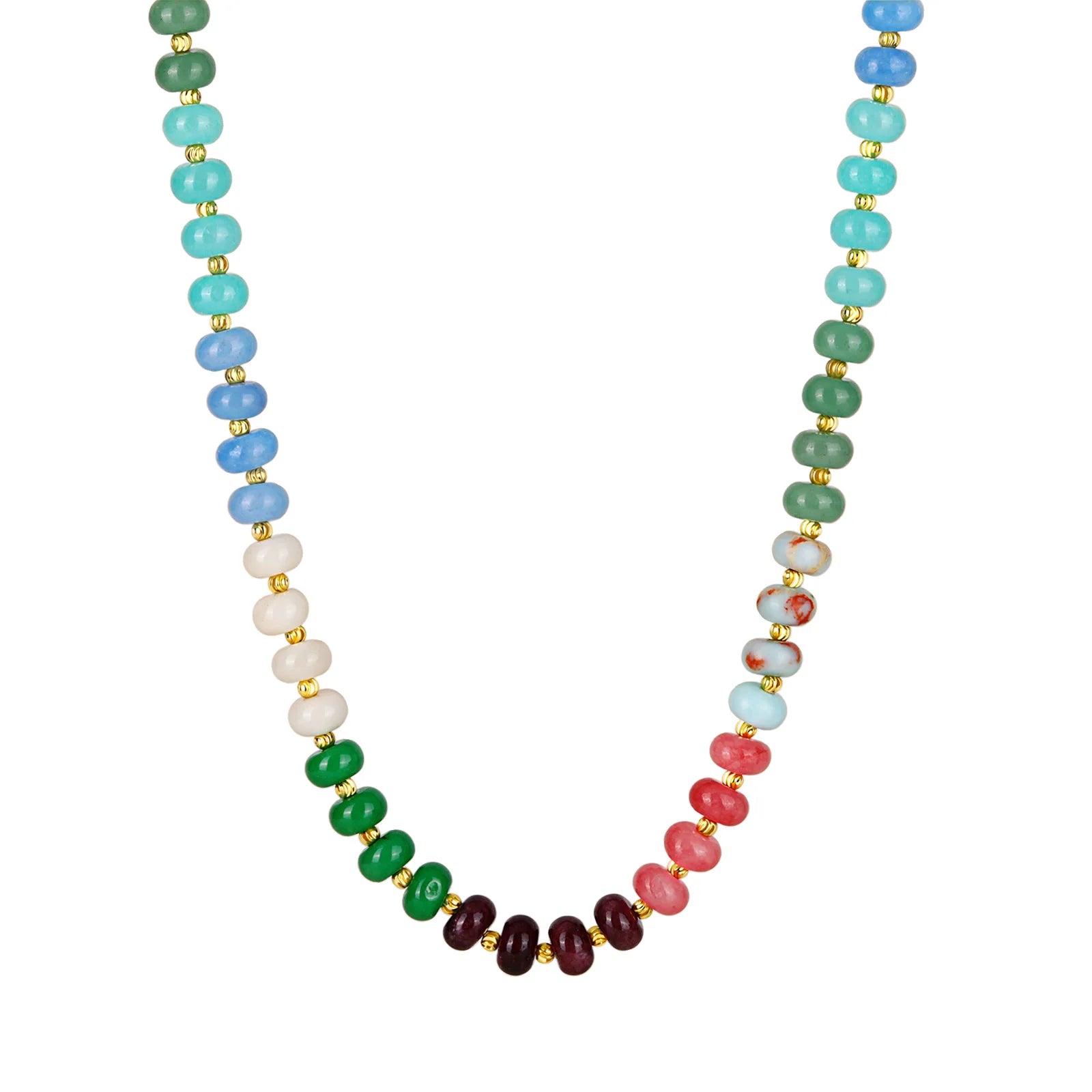Unique Colored Natural Stone Necklace,Women's Stainless Steel OT Buckle Bead Chain Necklaces,Fashion Jewelry Gifts