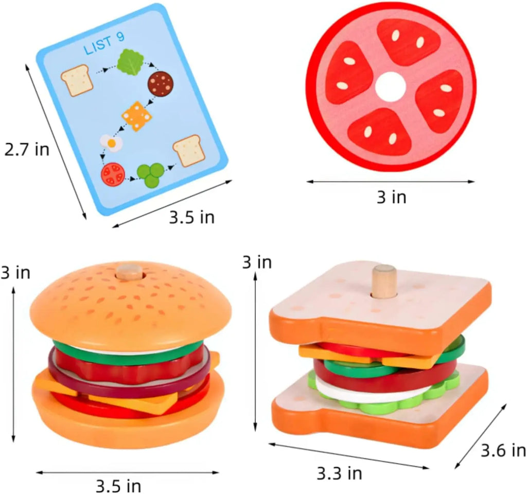 Todders Montessori Toy Wooden Hamburger Sandwich French Fries Sorting Stacking Toys Pretend Play Food Toy Kid Role Playing Games