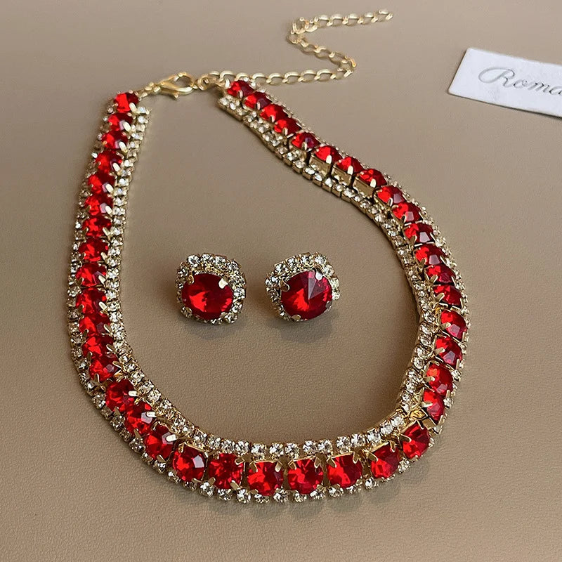Fashionable Square Earrings Necklace Set Luxury Lightweight Clavicle Chain Personalized High-end Neckwear Women Shapepattern