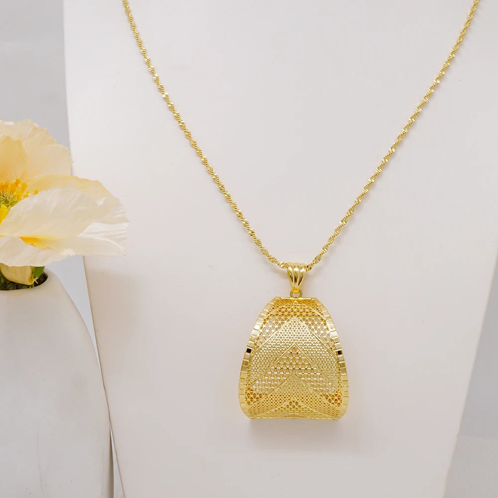Fashion Dubai Jewelry Sets Gold Color Pendant Copper Classic Earrings Necklace For Women Daily Wear Party Anniversary Gifts