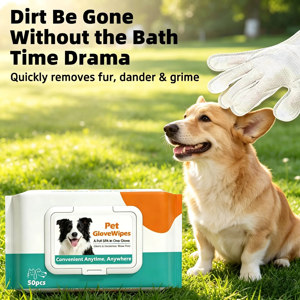 50 Pcs/Bag Pet No-Rinse Gloves, Disposable Dry-Clean Wipe Mitts Specially for Cats and Dogs, Convenient and Time-Saving