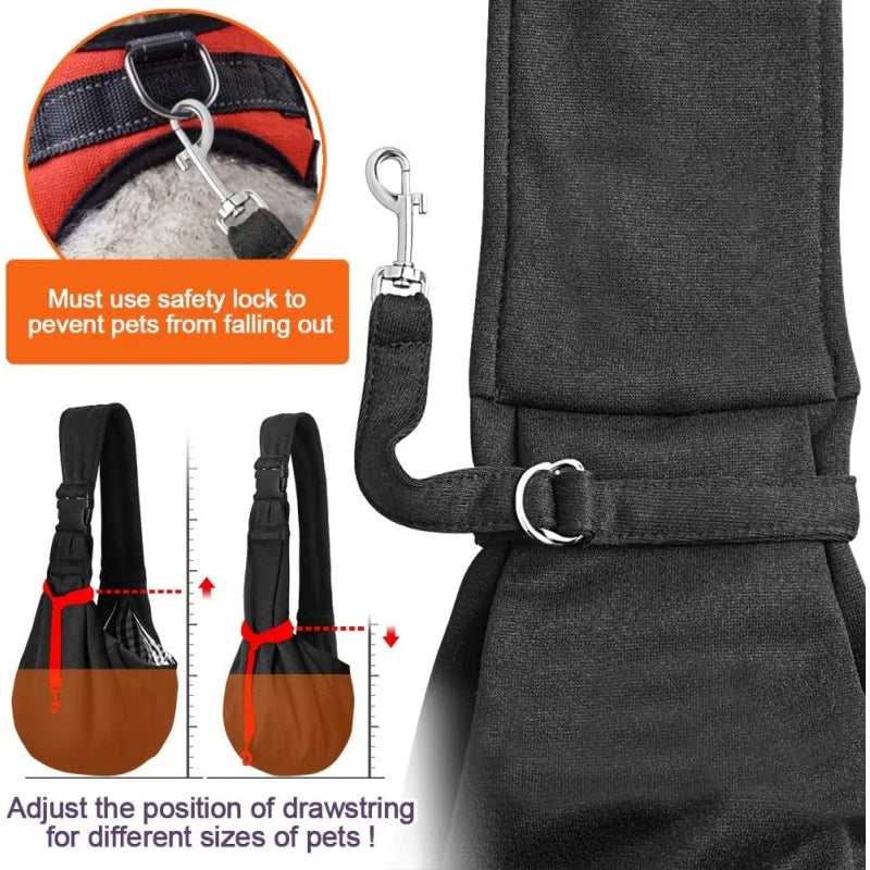 Black Small Dog Chest Carrier Bag Adjustable Shoulder Strap Zippered Pocket Suitable for Puppies Pet Transport