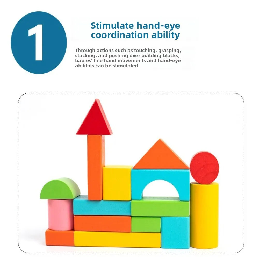 40PCS/SET Colorful Wooden Building Blocks Learning Sensory with Storage Bag Early Educational Toys Wooden 3D Stacking Blocks