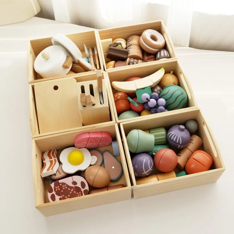 Children's Wooden Fruits and Vegetables, Joyful Play at Home Toys, Wooden Simulation Kitchen Toys, Girls Cooking Food