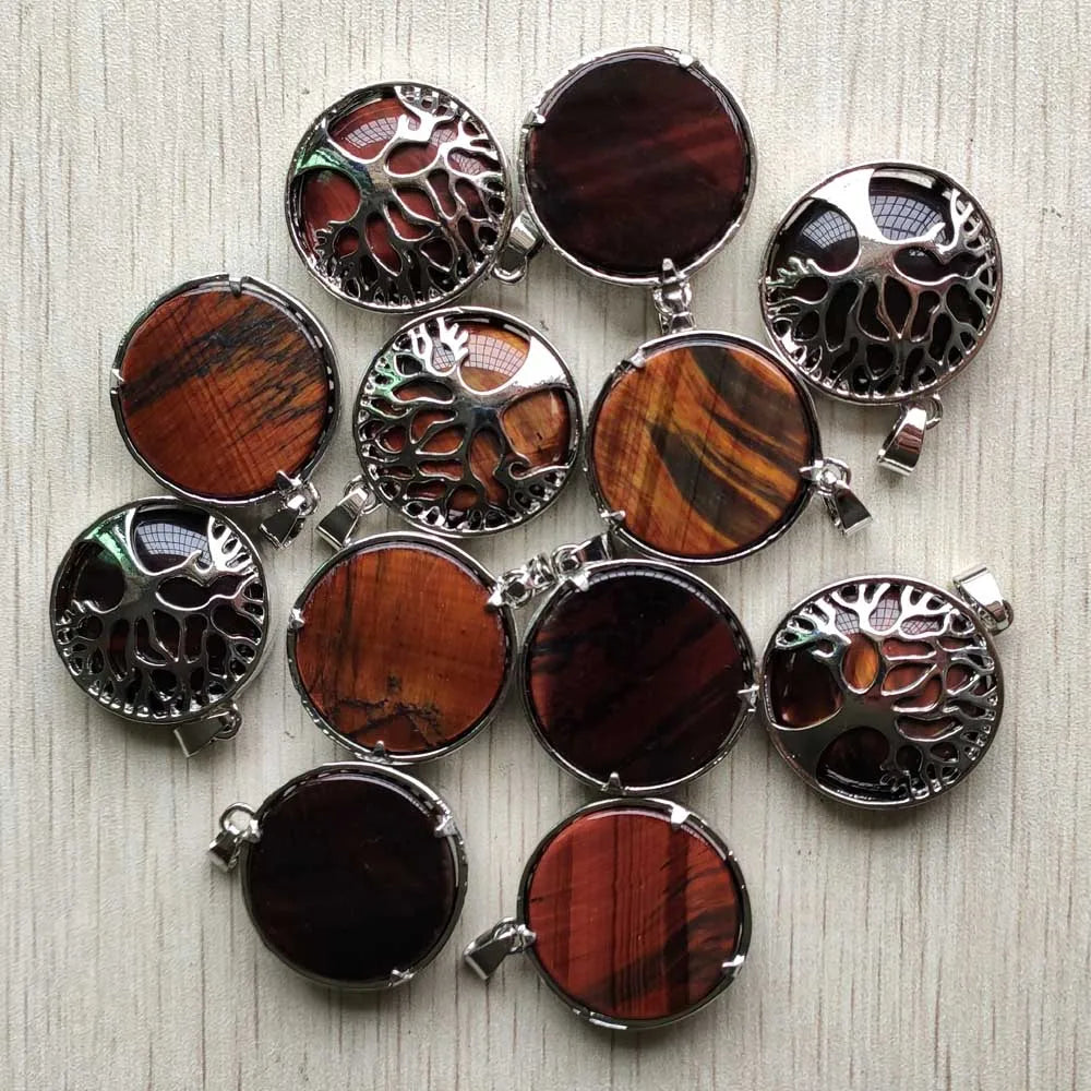 Wholesale 12pcs/lot Fashion Natural Stone Alloy Tree of Life Mix Pendants for Necklaces Jewelry Accessories Making Fast Shipping