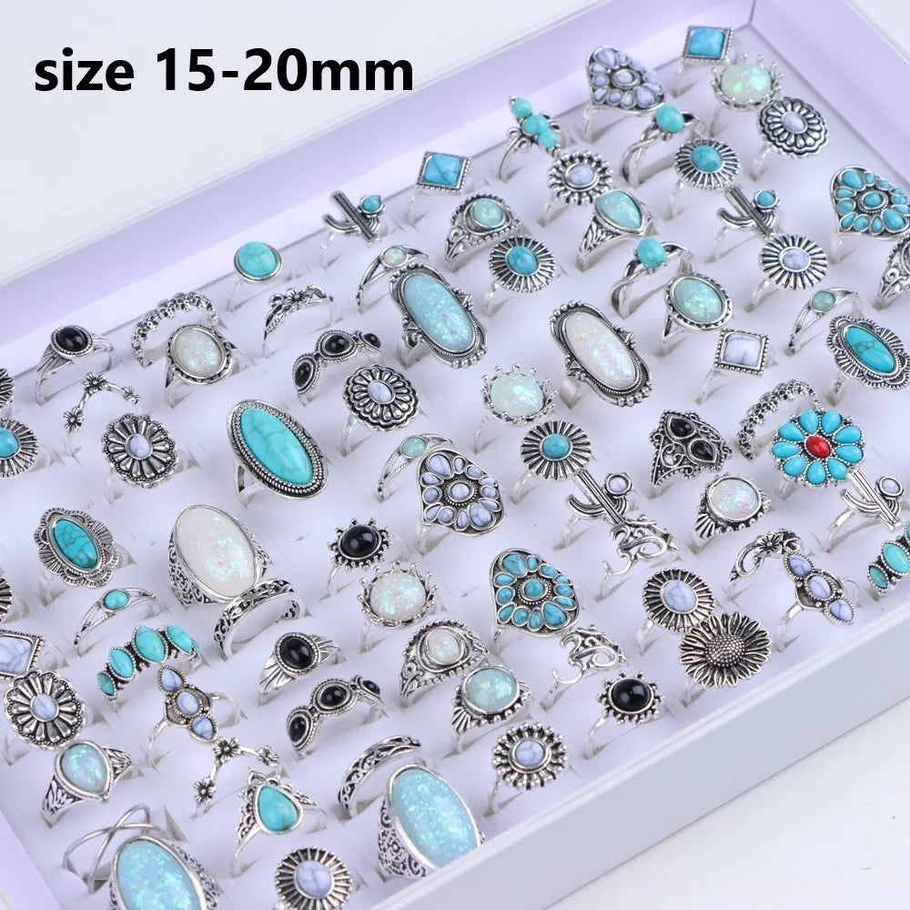 10/20/30/50/100Pcs/Lot Retro Punk Bohemian Rhinestone Carve Rings For Women Mix Style Jewelry Party Gifts Accessories Wholesale