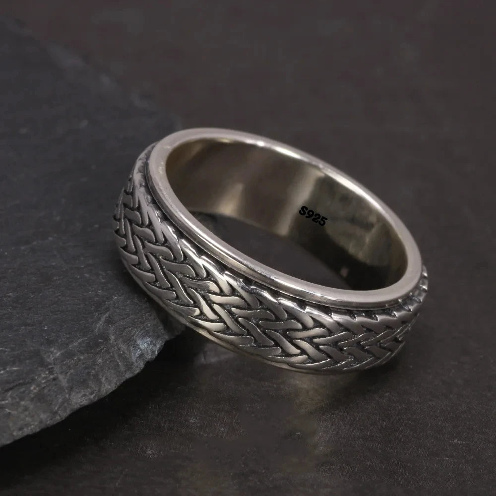 Rotatable S925 Sterling Silver Ring for Men  Vintage Retro Stars Auspicious Cloud Couple Band Women Index Finger Accessories
