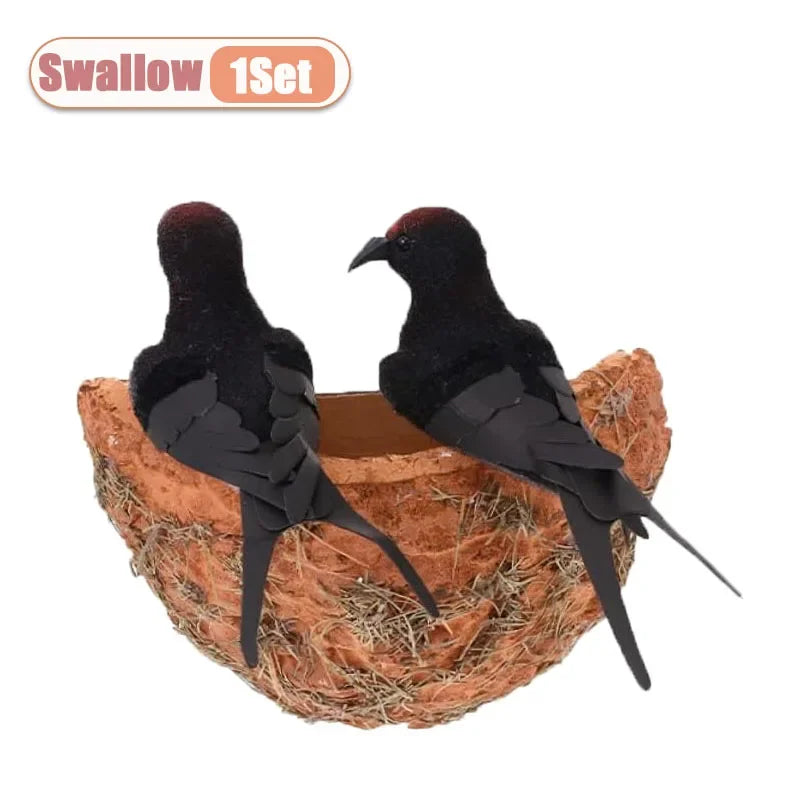 Artificial Swallow and Nest Decor Set High Simulation Craftsmanship Durable for Garden Patio Wedding and Indoor Decoration