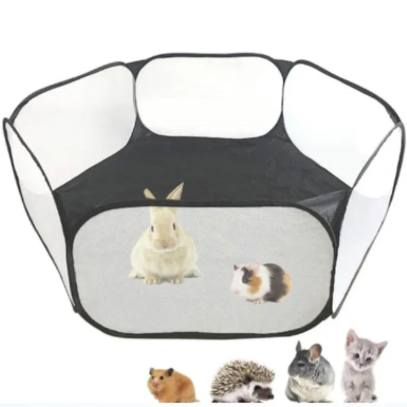 Transparent Portable Pet Cage Tent Dog Cat Playpen Open Folding Yard Fence for Hamster Rabbit Guinea Pig Small Pet Cage