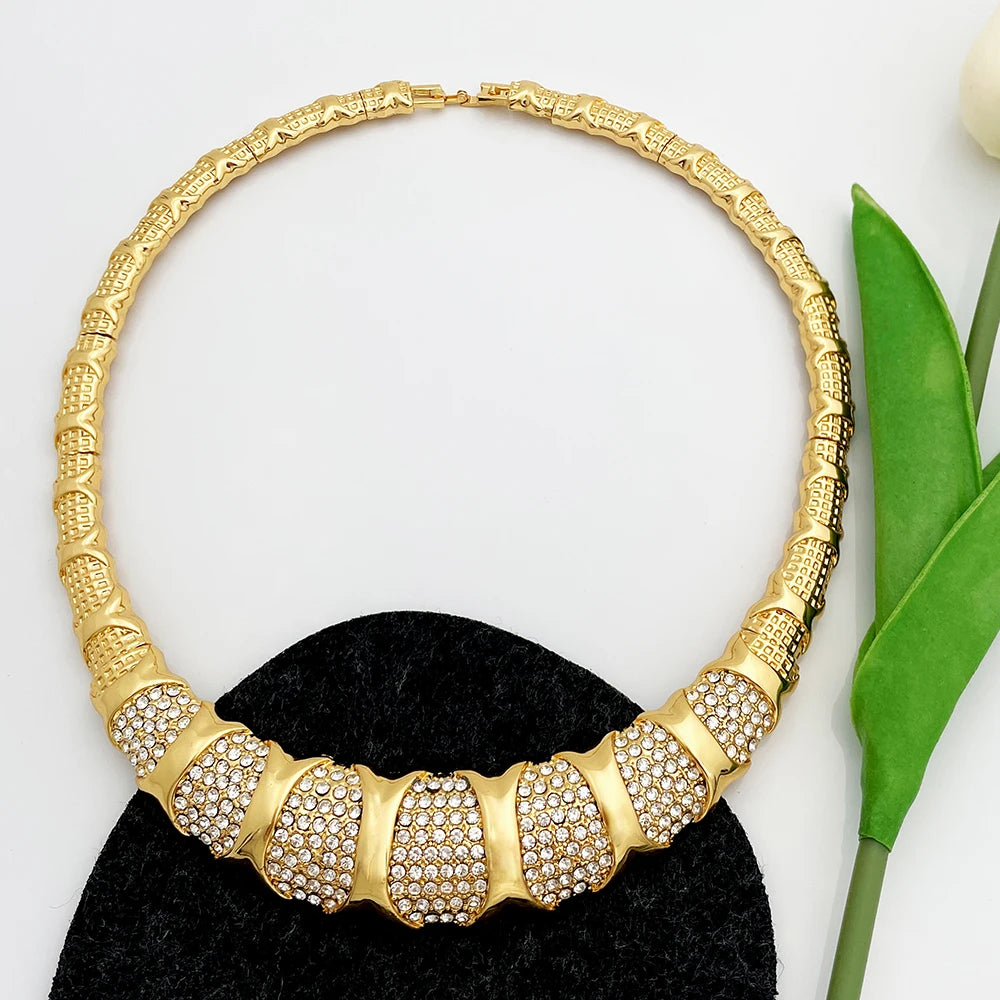 Dubai Jewelry Set For Women 18K Gold Plated Luxury Necklace Earrings Bracelet Ring For Wedding Party Mother's Day Gift On Sale