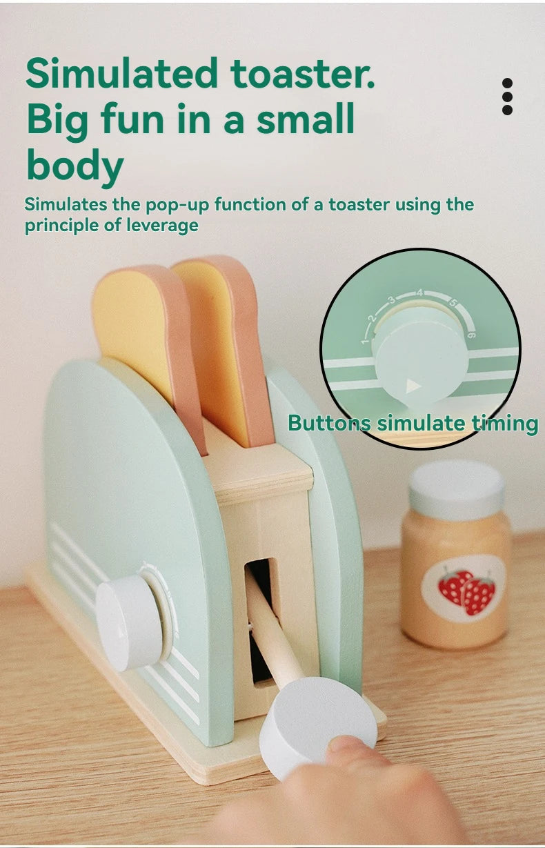 Kid Wooden Kitchen Pretend Play Toy Simulation Wooden Coffee Machine Juicer Toaster Machine Mixer Early Learning Educational