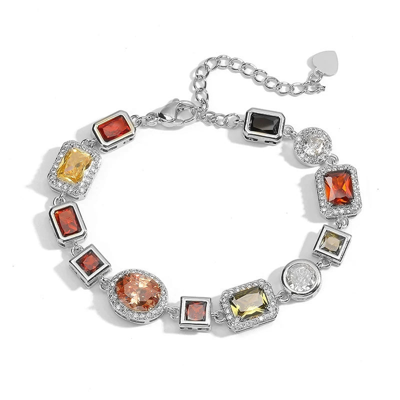HECHENG 18K Gold-plated Zircon Irregular Geometric Shape Colored Bracelet Necklace Popular Maillard Color Neutral Accessory