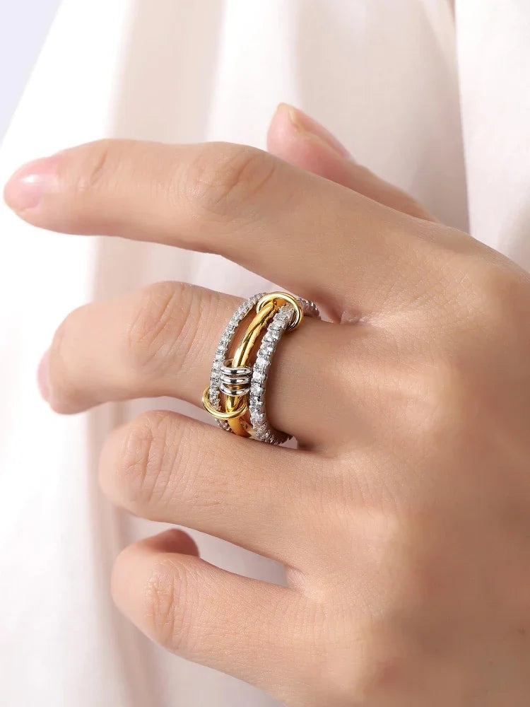 925 Sterling Silver Simple Fashion Multi-Layer Round Zircon Ring For Women Anniversary Daily Wear High Quality Fine Jewelry