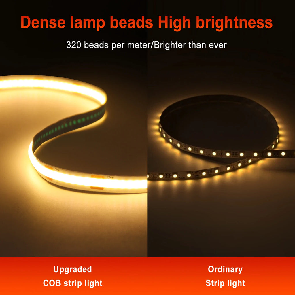 5V COB LED Strip Light 320LEDs/M Touch Sensor Dimmable USB Flexible LED Ribbon Adhesive Tape DIY Mirror TV Backlight Night Light