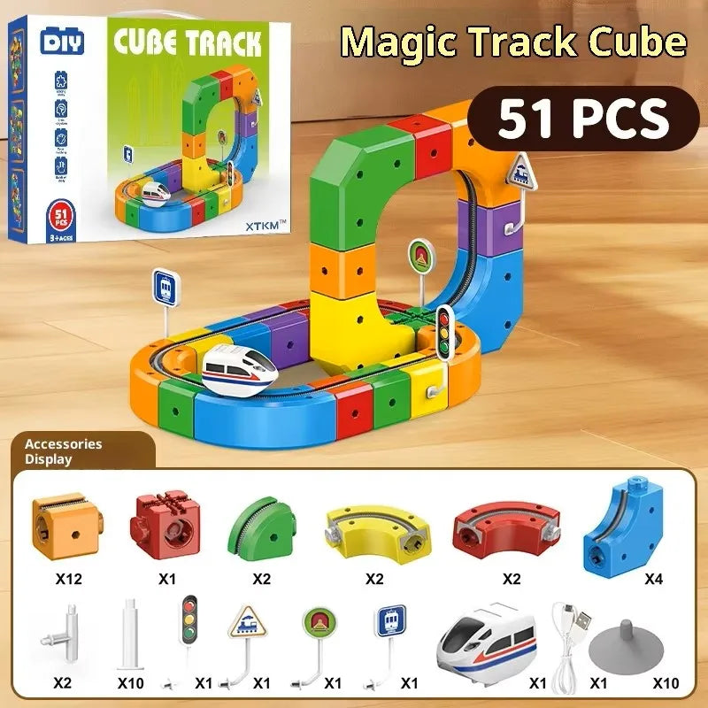 Electric Magnetic Track Set with Anti-Gravity Vehicles 100+ Piece STEM Building Toy Creative DIY Railway Model Gift For Kids