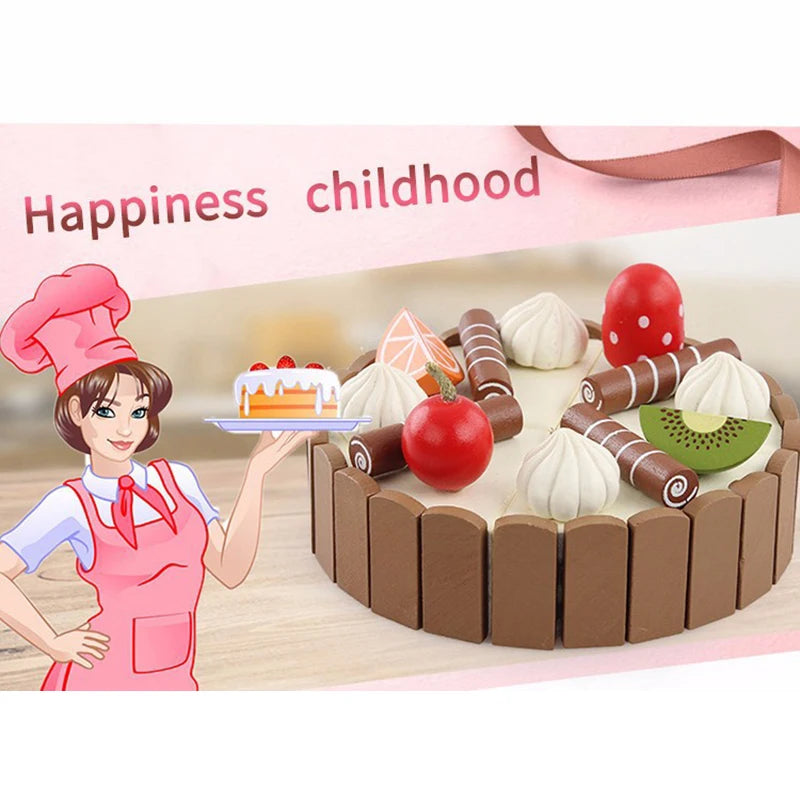 Wooden Children Kitchen Toys Pretend Toys Cutting Cake Play Food Kids Toys Wooden Fruit Cooking Toys For Baby Birthday Interests