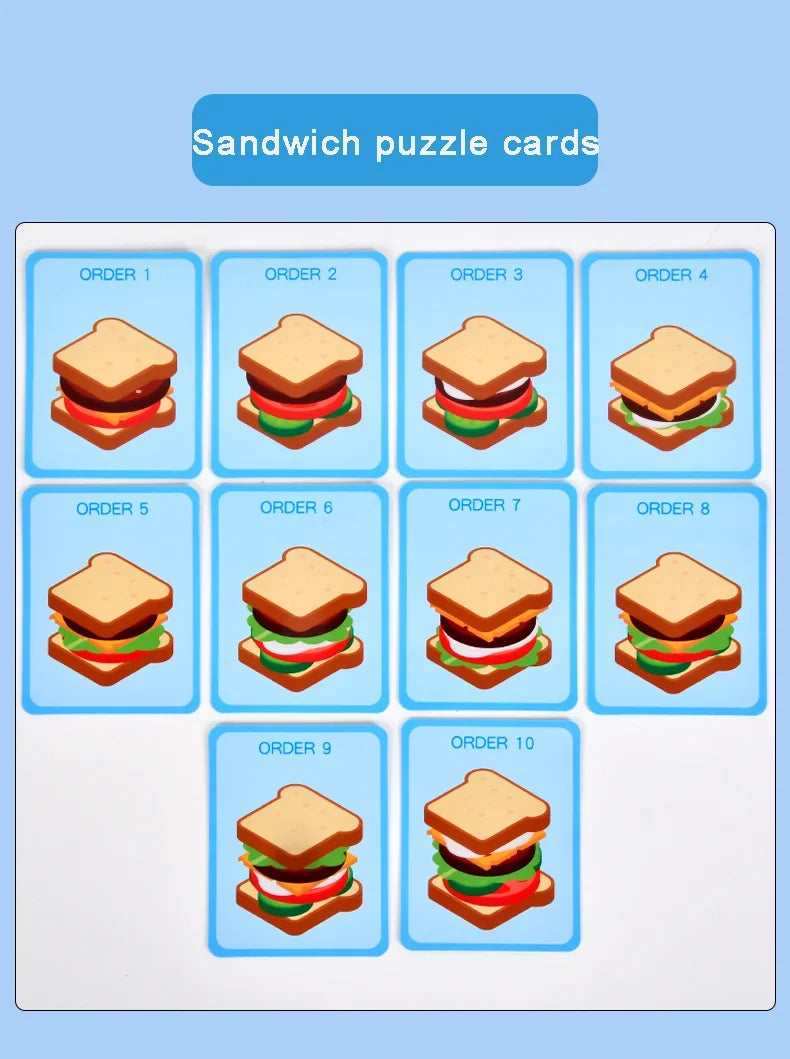 Children Pretend Play Kitchen Wooden  Toys Hamburger Sandwich Simulation Food Matching Games Montessori Educational Stacking Toy
