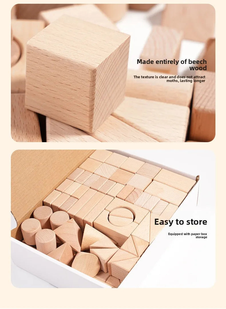 Kawaii 100Pcs Unpainted Beech Wooden Large Building Blocks Toddler Stacking Construction Preschool Educational Gift