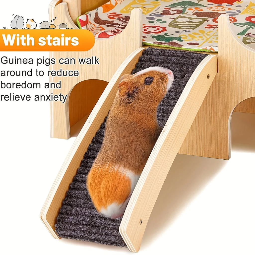 Wooden Guinea Pig Hideout Small Pet House Natural Wood Shelter for Hamsters Rats Hedgehogs Cage Decoration