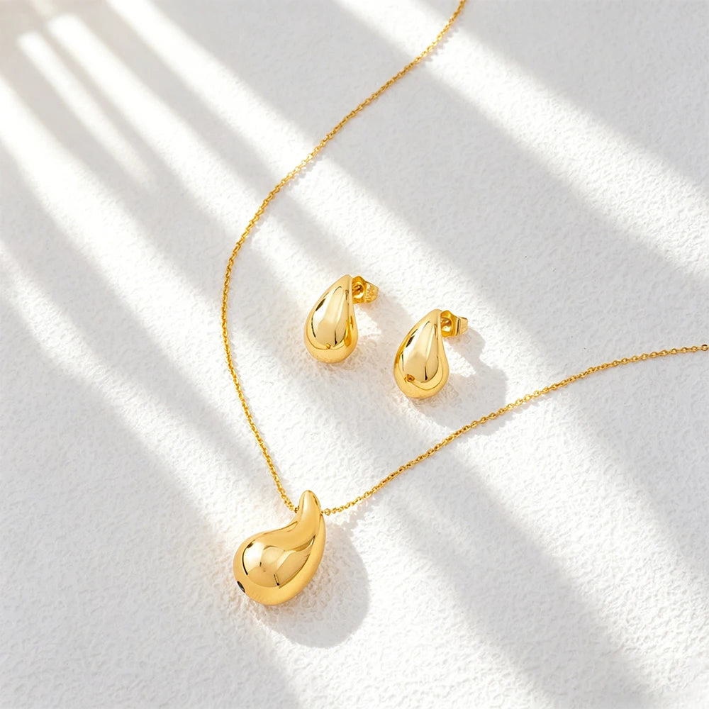 Italian  Gold Color Jewelry Set for Women Small Design Earrings and Necklace 2Pcs Set for Party Daily Wear Girls Gifts Jewelry