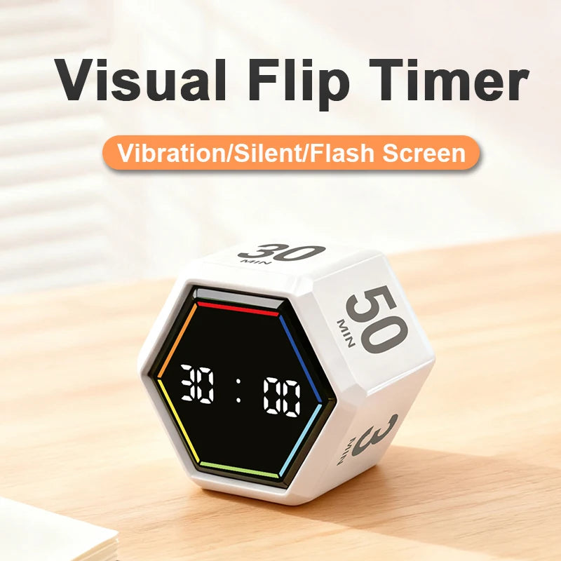 YS-1088 Productivity Flip Timer Gravity Sensor Countdown Visual Timer 6 Preset Time LED Display Cube Kitchen Timer Alarm Clock
