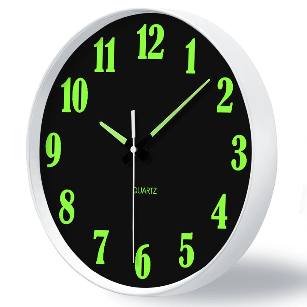 Modern Unique Luminous Plastic Glass Wall Clock, 8-16 Inch Modern Round Silent Luminous Wall Clock, AA Battery Powered, Suitable