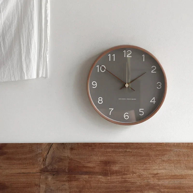 Clocks Solid Wood Transparent Glass Wall Clock Living Room Home Fashion Wall Hanging Light Luxury Nordic Simple Clock