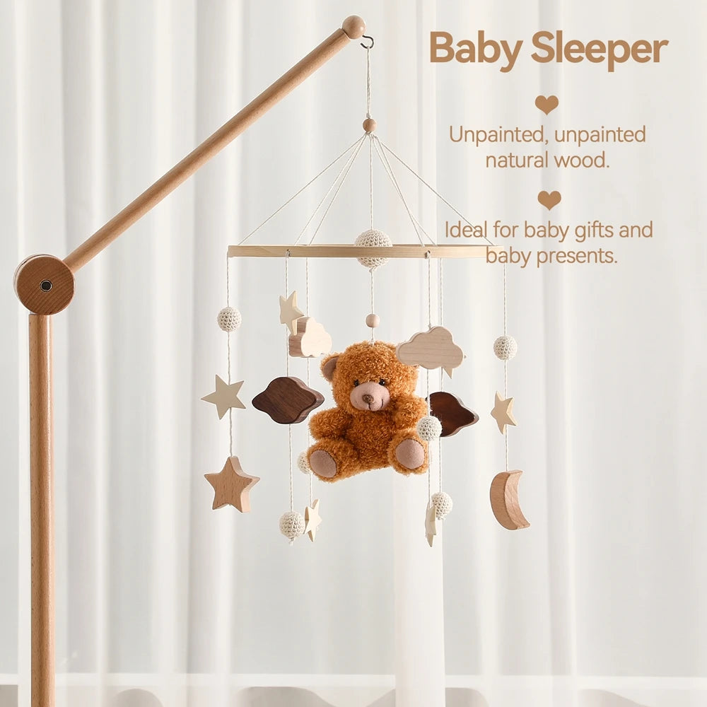 Baby Crib Cartoon Bear Mobile Rattle Toy January To December Hanging Bed Bell Newborn Soothing Toy Moving Musical Toy Baby Gift