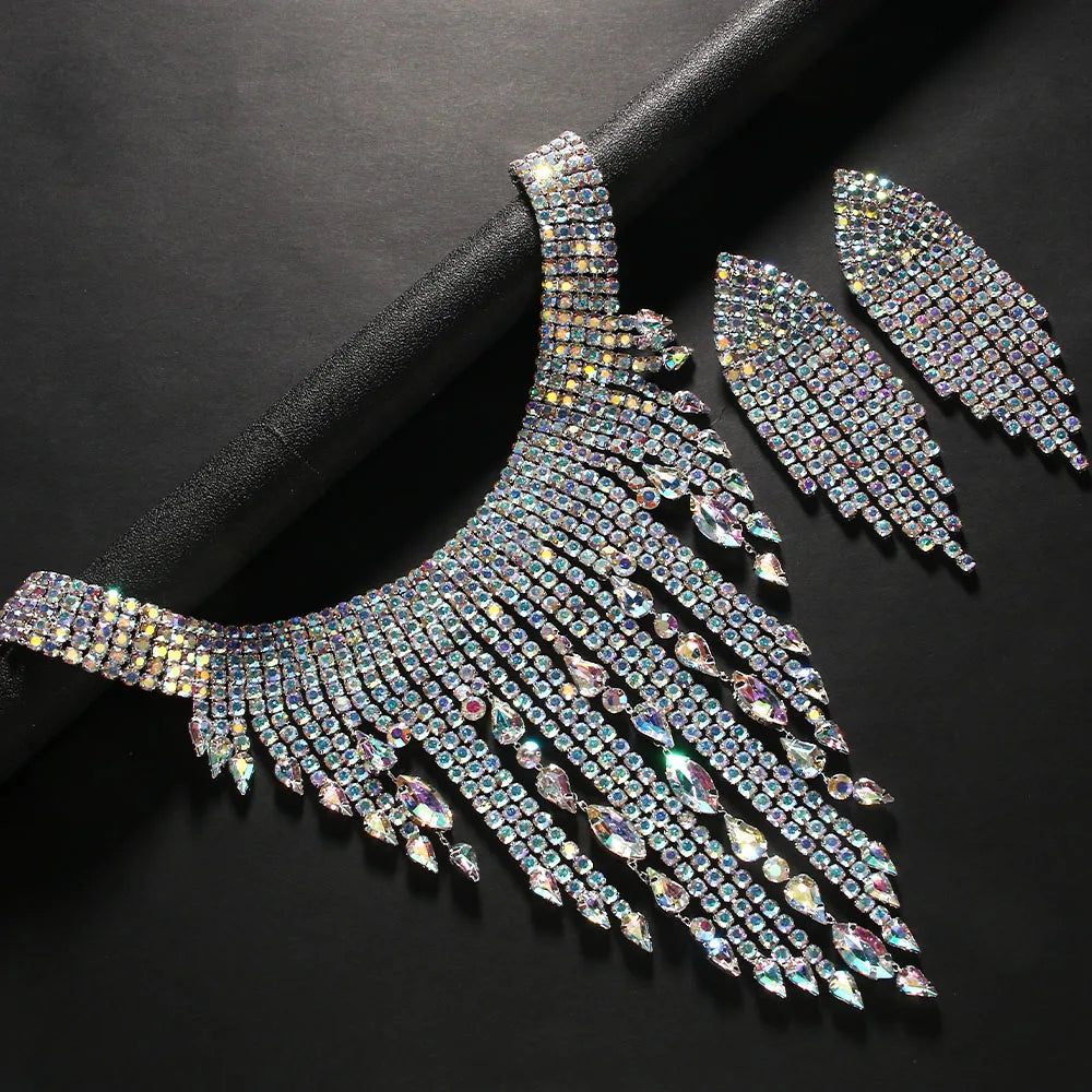 Stonefans Bohemian Drag Queen Exaggerated Tassel Necklace Set Earring Geometric Wedding Banquet African Jewelry Set Accessories