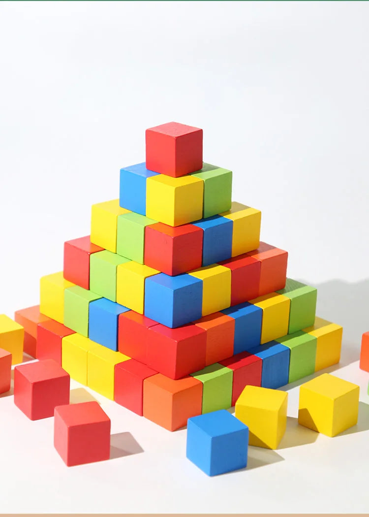 50/100pcs Colorful Cubes Wooden Building Blocks Stacking Up Square Wood Toy Baby Shape Color Learning Toys for Children