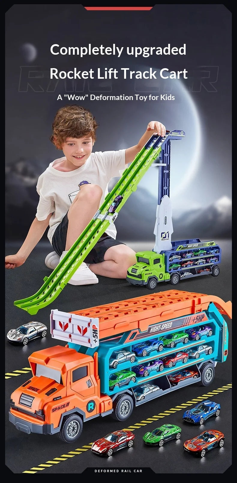 Large Size Inertia Sliding Engineering Vehicle Toy 3D Lifting Track Automobile Playset Perfect Birthday and Festival Gift