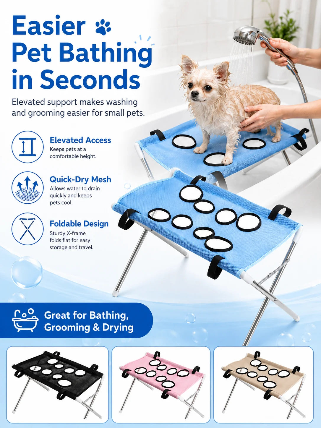 for Small Dogs Cats Pet Bath Hammock, Adjustable Grooming Sling Mesh Bathing Net, Pet Washing Restraint Bag for Sink Bathtub, Qu