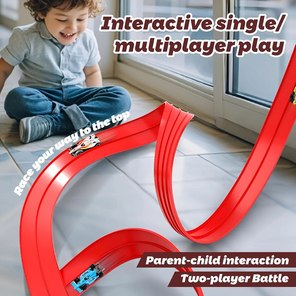 DIY Dual Flexible Track Car Racing Set with 498cm PVC Soft Race Track and 4 Sliding Cars Educational Toys Gift for Children Game