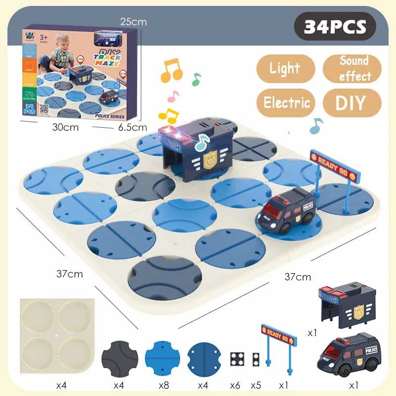 Kid Track Car Puzzle Set Toy DIY Assembling Maze Map Sound Light Electric Rail Car Logical Thinking Trainting Intellectual Game