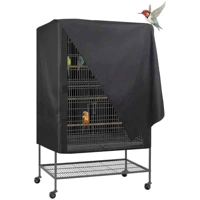 Oxford Cloth Bird Cage Cover - Dustproof Pet Parrot Cage Shade, Durable Black Fabric, Only Cover