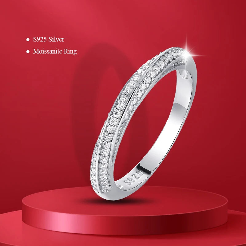 Pass Diamond Tester Pen Moissanite Ring Full Moissanites Around for Women S925 Silver Wedding Diamonds Band Stackable Ring