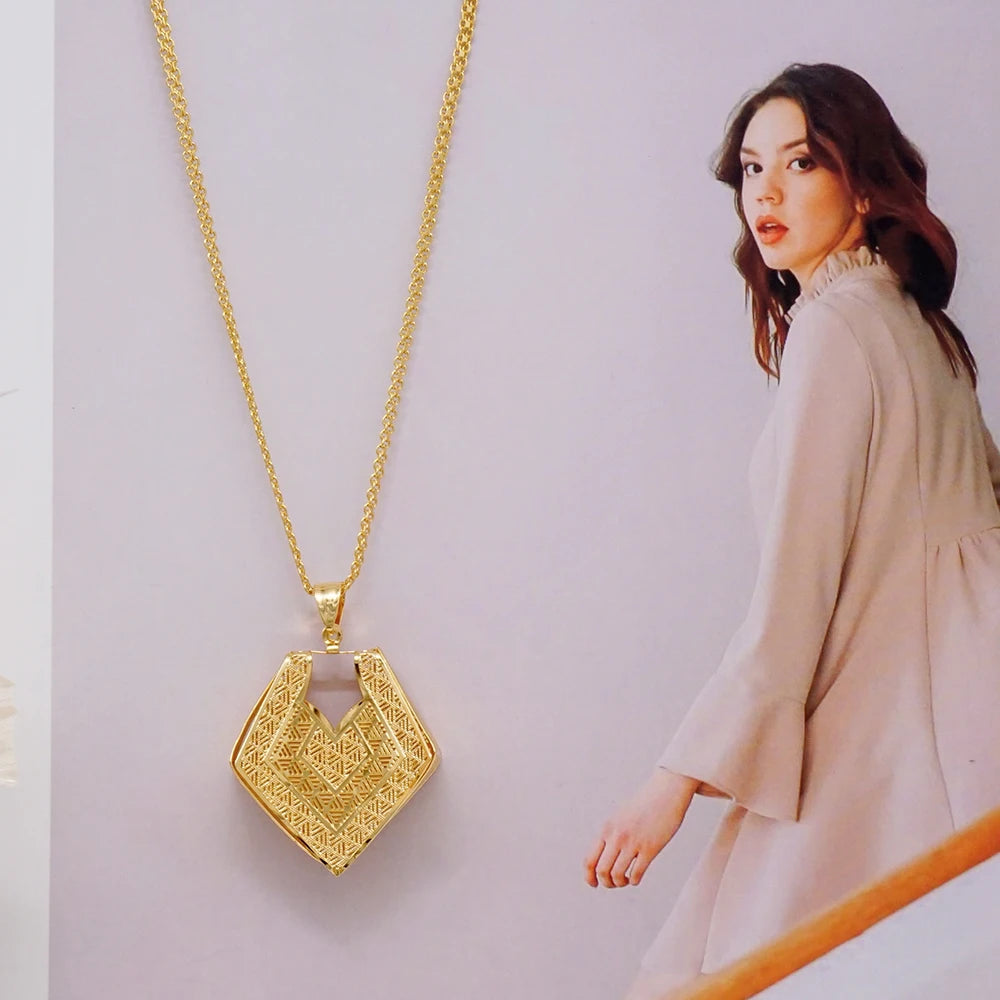 Fashion Dubai Jewelry Sets Gold Color Pendant Copper Classic Earrings Necklace For Women Daily Wear Party Anniversary Gifts