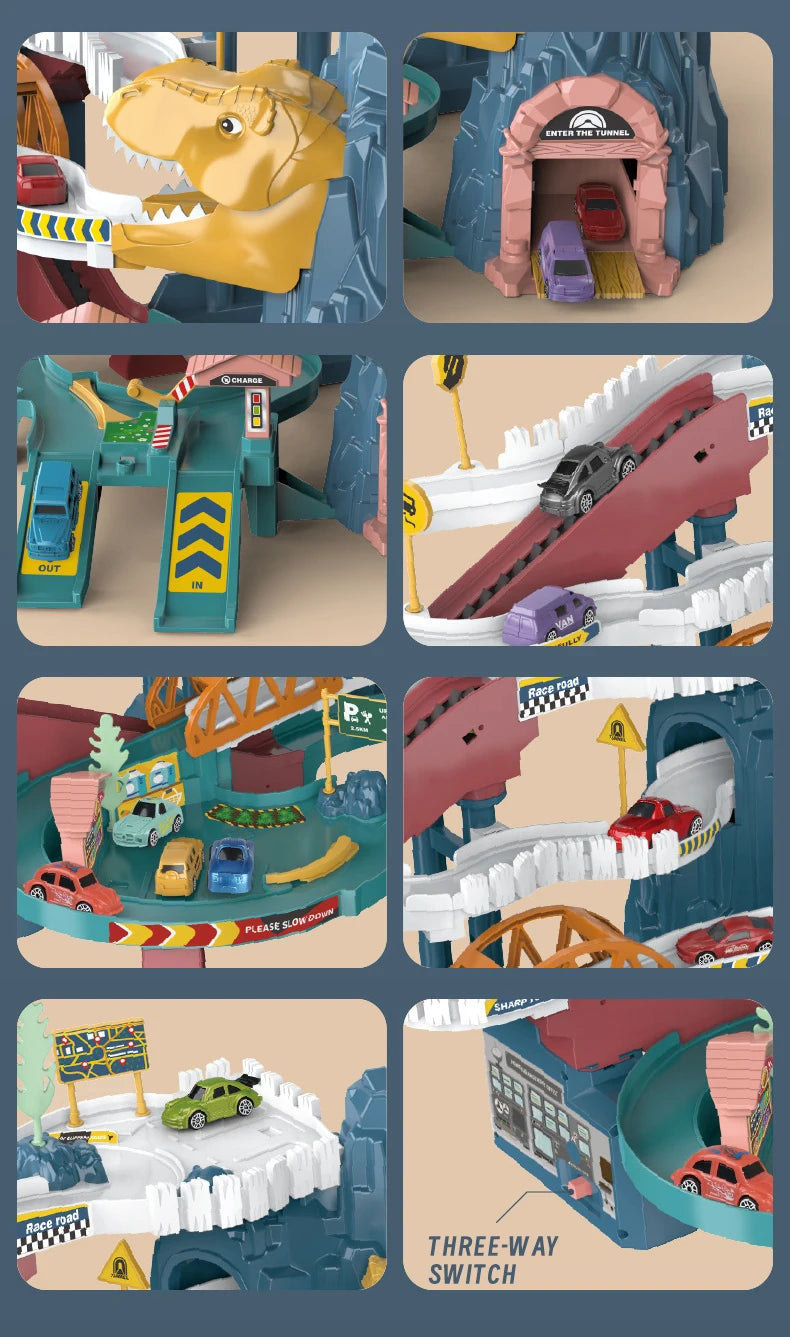 Electric Dinosaur Mountain Road Rail Kids Puzzle Playful Toy Adventure Car Small Train Car Parking Lot For Boys Birthday Gift