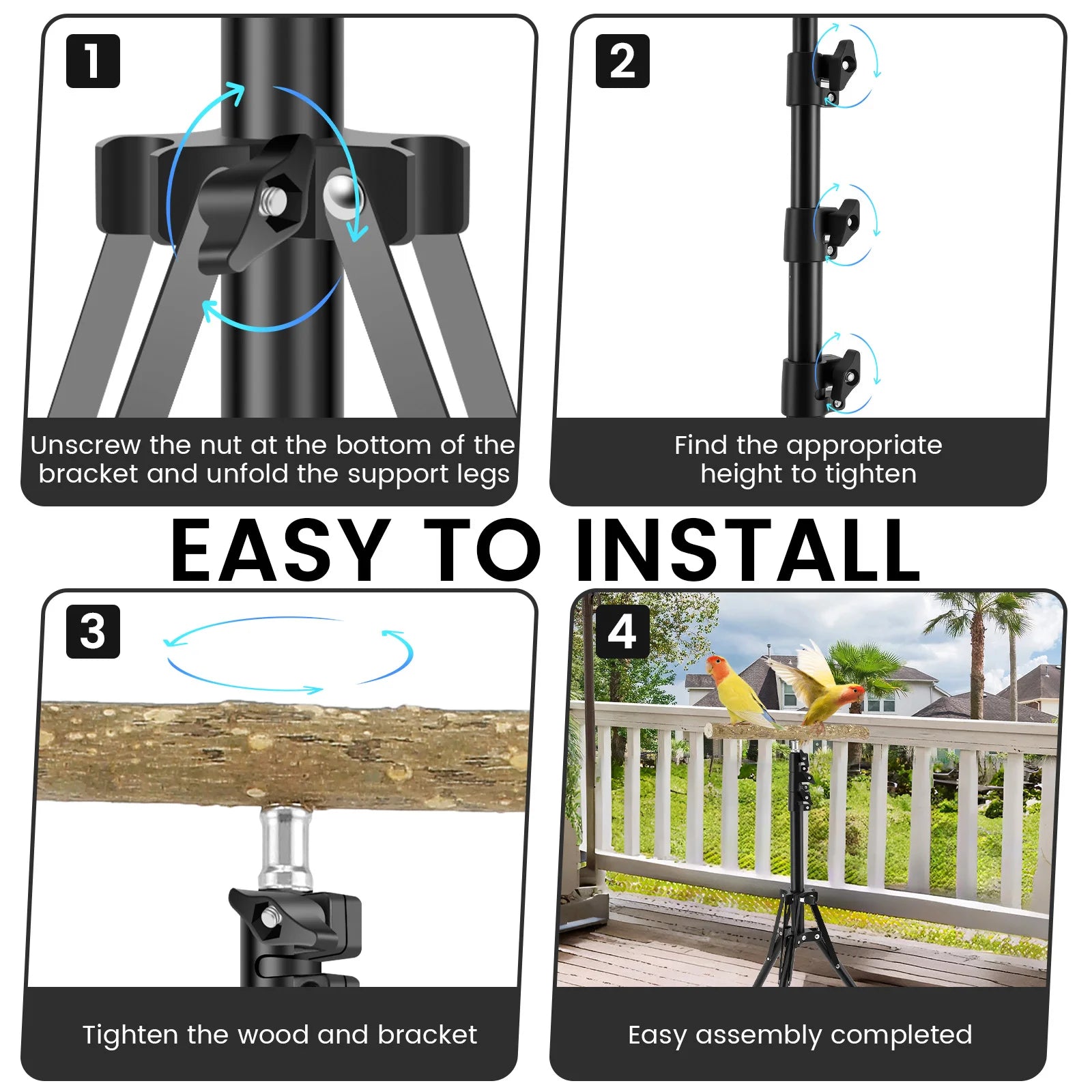 Wood Bird Branch Stand Height Adjustable Foldable Parrot Bird Training Perch Pet Bird Toy Portable Outdoor Perches Platform