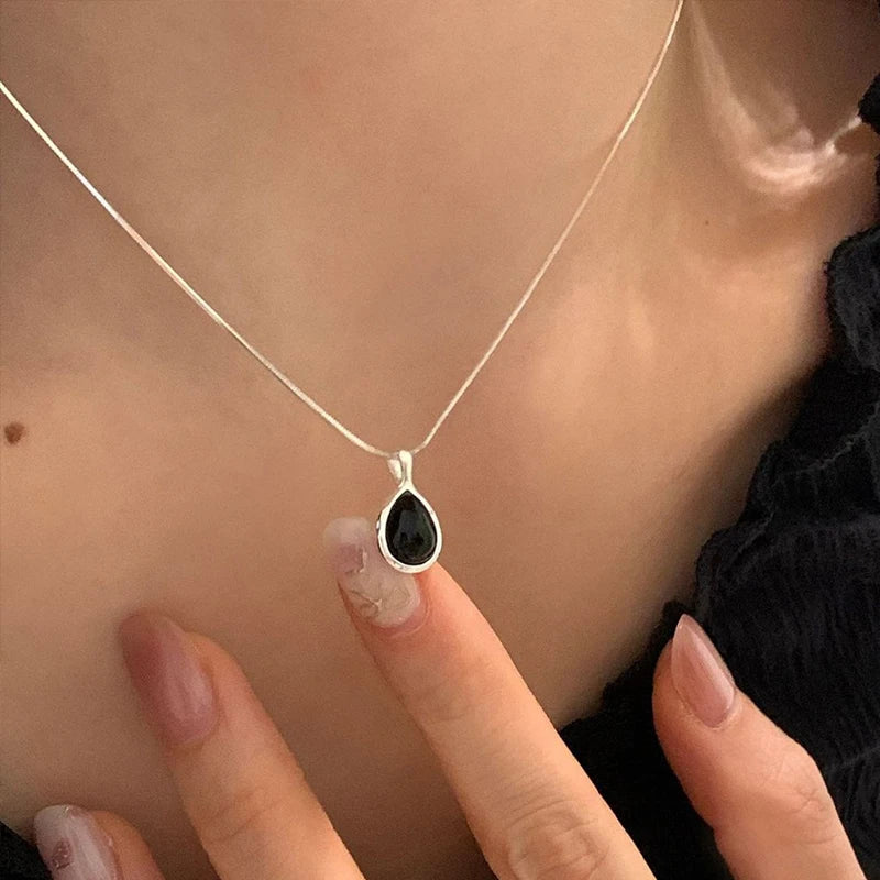 PANJBJ 925 Sterling Silver Onyx Necklace for Women Girl Concise Individuality Fashion Jewelry Birthday Gift Dropshipping