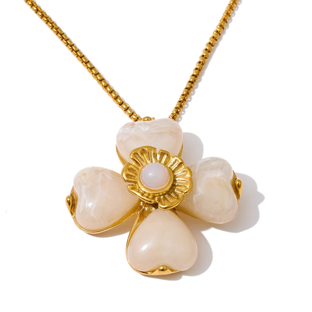 Yhpup Hot Style Acrylic Flower Pendant Necklace Earrings Ring Set for Women Stainless Steel Exquisite Jewelry Wholesale